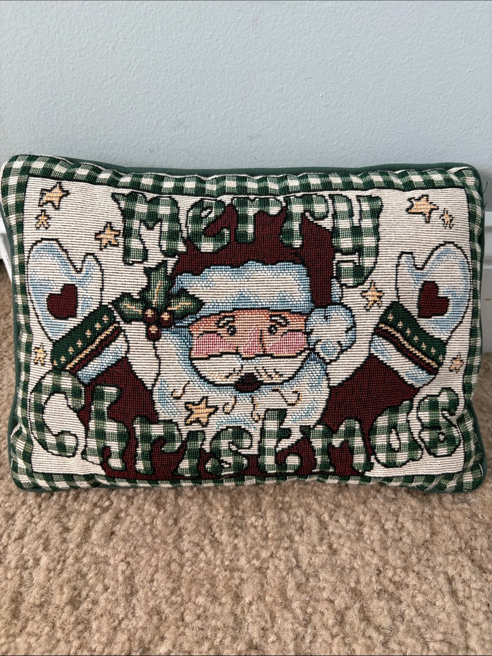 Vintage Holiday Santa Tapestry Pillow